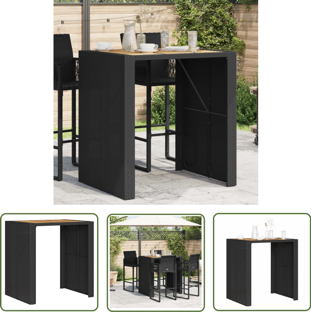 vidaXL Buitentafel - Tuinbartafel - Tuinbartafel acaciahouten blad 105x80x110 cm poly rattan zwart - Acacia Hout - Poly Rattan - Zwarte Tuinstoel