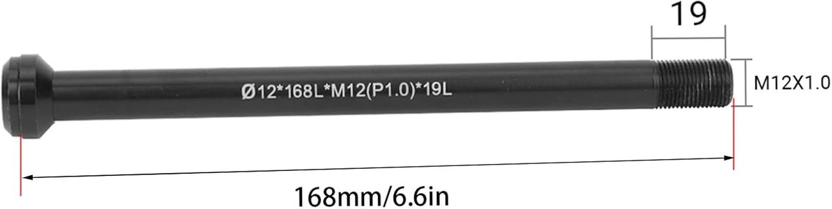 Axe Traversant Arrière Vélo 142x12 Mm - Pas De Filetage 1.0, Longueur 168 Mm, Alliage Aluminium
