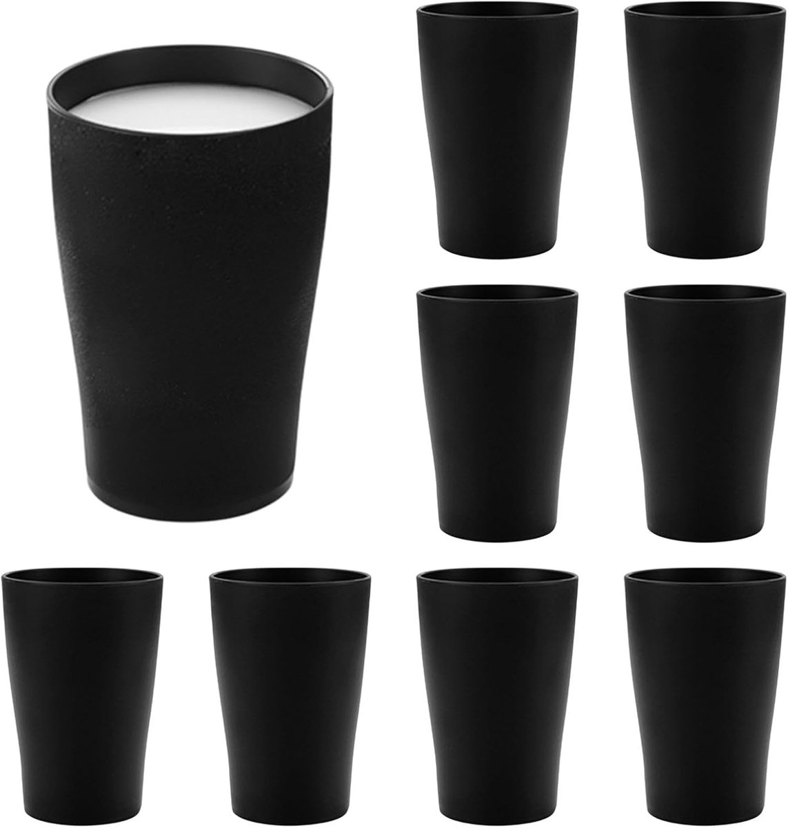 Image of 8 stuks herbruikbare drinkbekers - 280 ml - onbreekbare koffiekopjes voor koffie, thee, melk, sap, cola - kopjesset voor barbecue, picknick, feest - zwart