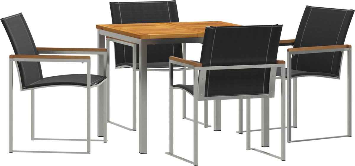 vidaXL - Tuin - Eettafel - Set - 5 - pcs - Massief - acaciahout - en - roestvrij - staal