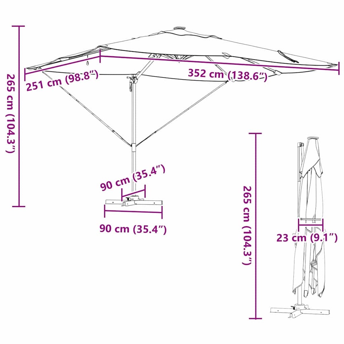 vidaXL - Parasol - Taupe - 352 - x - 251 - x - 265 - cm - Polyester - en - Aluminium