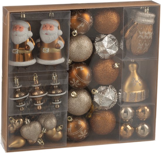 J-Line Boite De 45 Boule De Noël Plastique Marron
