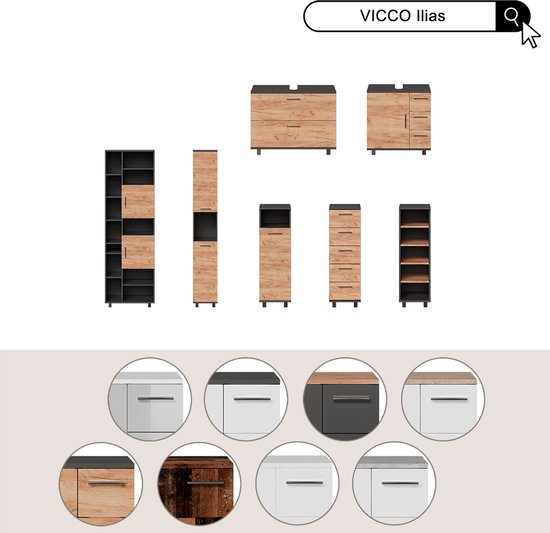 Vicco Badkamerkast Kiko, Wit, 30 x 190 cm