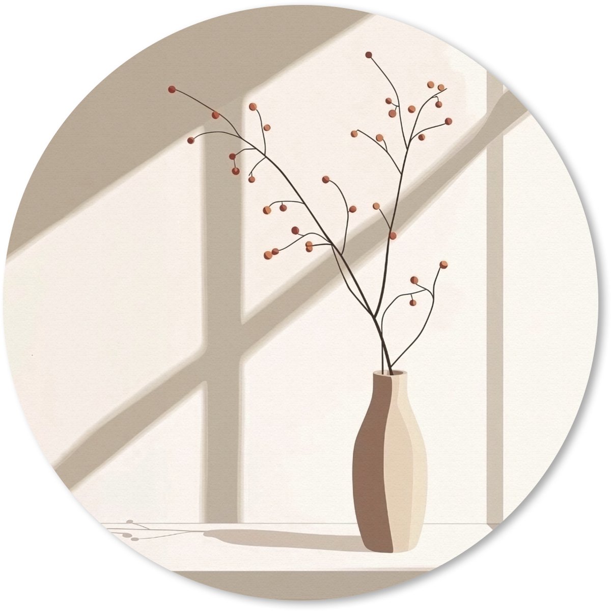 Muismat rond 50x50 cm - Mousepad Vaas - Takken - Bessen - Minimalistisch - Ronde muismatten