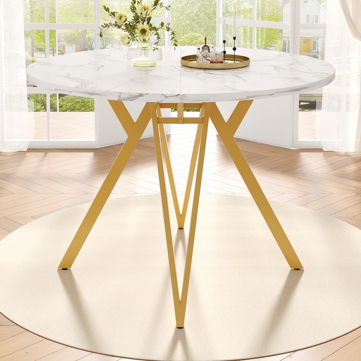 SINGULARITY Ronde eettafel (100x100x76 cm)-4 personen-Ronde salontafel-Metalen poten-MDF-Goud