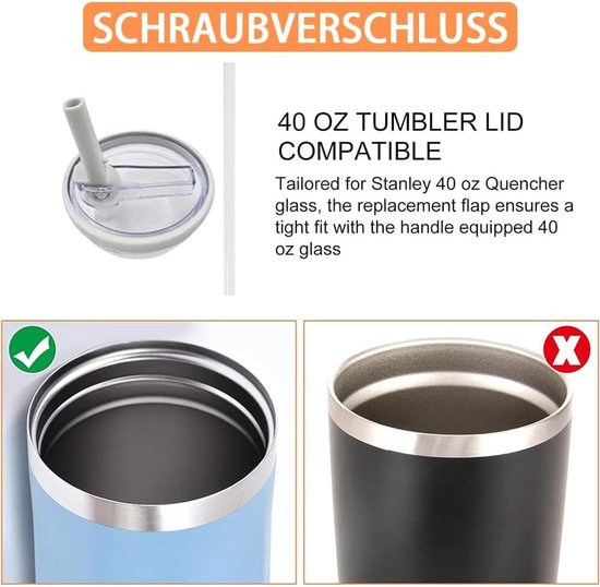 Stanley Cup deksel, lekvrij, Stanley Cup deksel, set van 2 reservedeksel, lekvrij en stofdicht, inclusief 2 rietjes, compatibel met bekers van 100 ml (beige