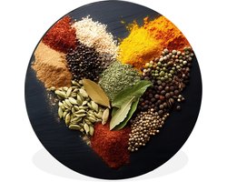 WallCircle - Wandcirkel - Muurcirkel - Specerijen - Mix - Hartvorm - Zwart - Aluminium - Dibond - 120x120 cm - Binnen en Buiten XXL