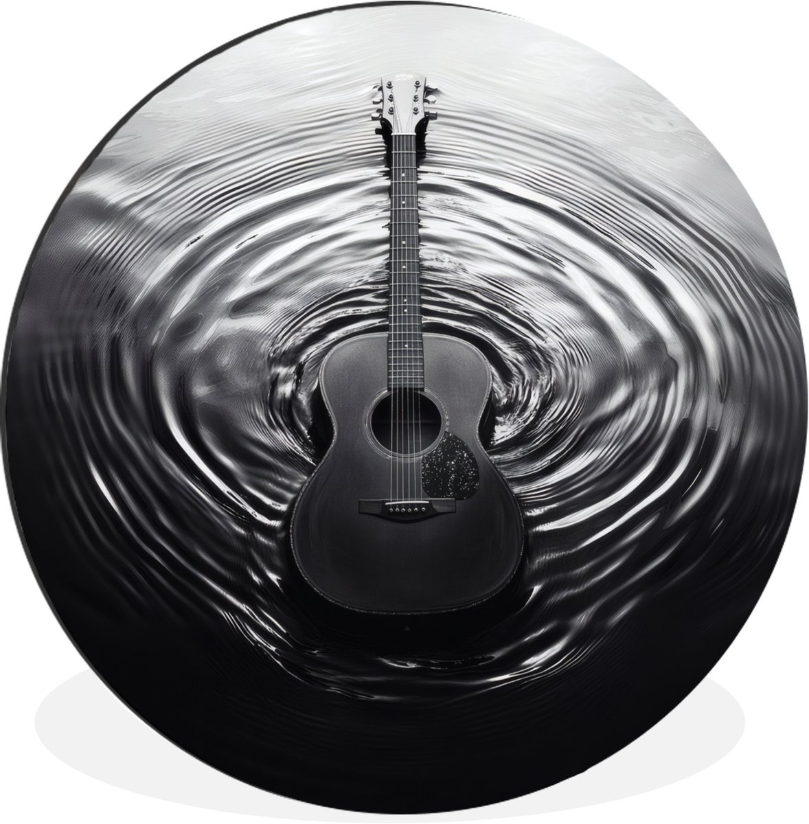 WallCircle Wandcirkel - Muurcirkel - Gitaar - Hout - Water - Aluminium - Dibond - 140x140 cm - Binnen en Buiten Gitaar - Water