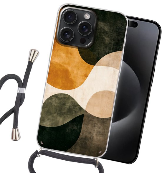 Coque de téléphone compatible avec iPhone 15 Pro - Formes - Jaune ocre - Abstrait - Siliconen - Bandoulière - Coque arrière avec cordon - Coque de téléphone avec cordon - Coque avec corde