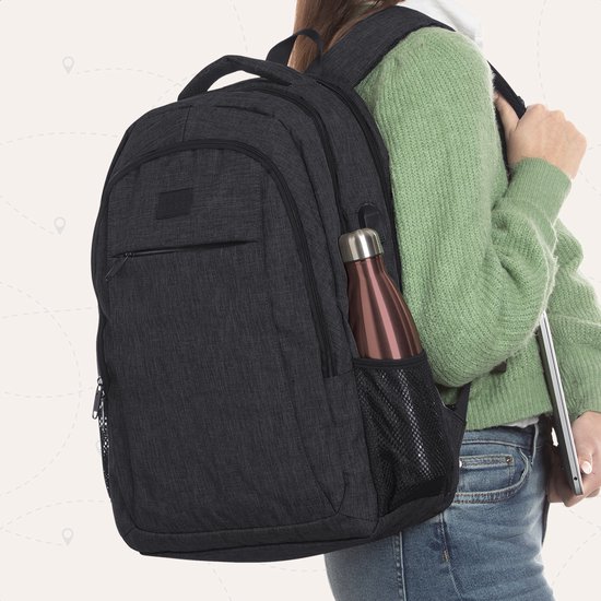 TravelMore Daily Carry XL Backpack - Sac à dos pour ordinateur portable 17,3 pouces - Femme / Homme - 36L - Hydrofuge - Zwart