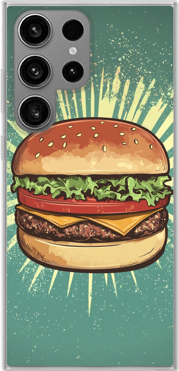 Telefoonhoesje Geschikt voor Samsung Galaxy S23 Ultra hoesje - Hamburger - Illustratie - Sla - Kaas - Siliconen Telefoonhoesje Telefoonhoesje