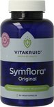 Donkerblauwe pot met 90 vega capsules van Symflora Original. Met logo en productinformatie.