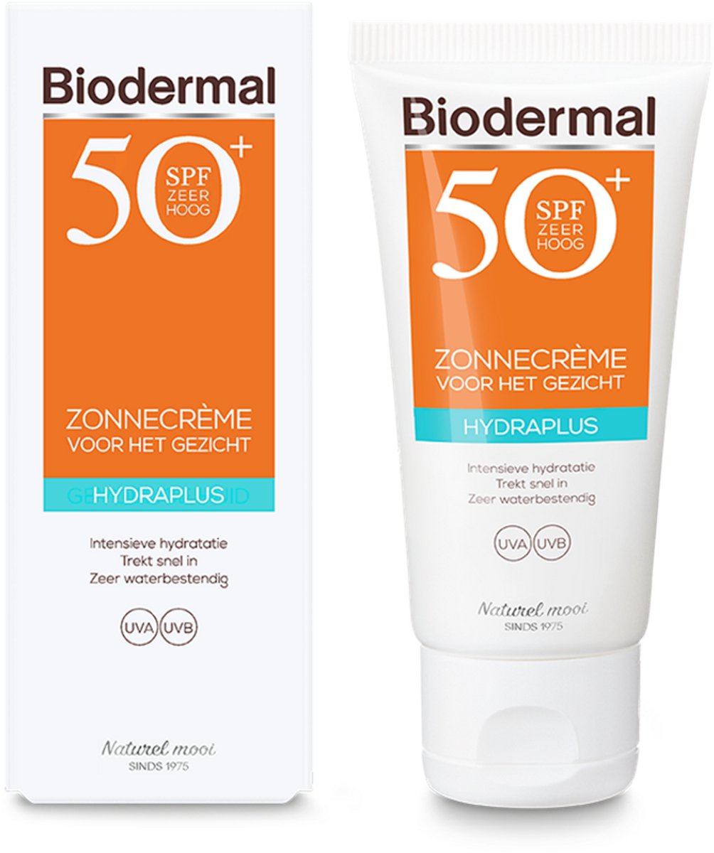 Bol.com Biodermal Zonnecrème voor gezicht SPF 50+, 50 ml - Zonnebrand Hydraplus voor het gezicht met UVA/UVB, Intensieve hydrata... aanbieding