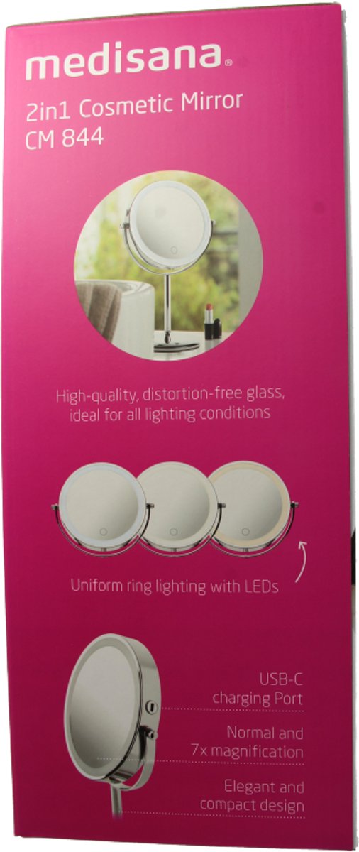 Miroir Cosmétique Medisana CM 844 | Lumière LED Réglable - Grossissement 7x - Sans Fil - Rechargeable USB