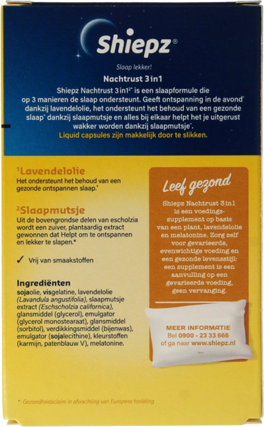 Shiepz Nachtrust 5 in 1 - Slaapmutsje helpt te ontspannen en geeft ontspanning dat helpt om lekker te slapen* - 30 liquid caps