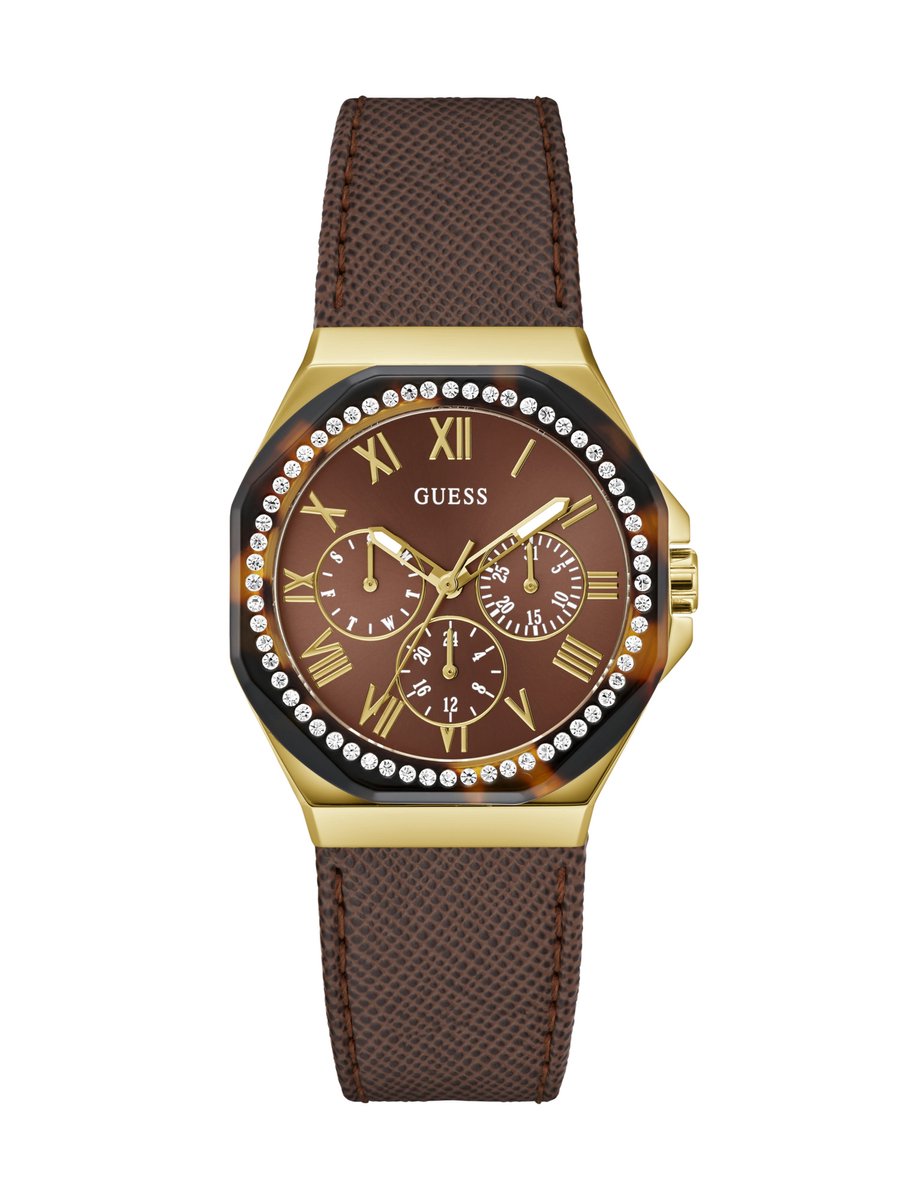 Guess Glazuur Quartz Analoog Horloge Analoog Horloge Bruin Kast 100%: Gerecycled Staal | Armband 100%: Leer 36 GW0753L3
