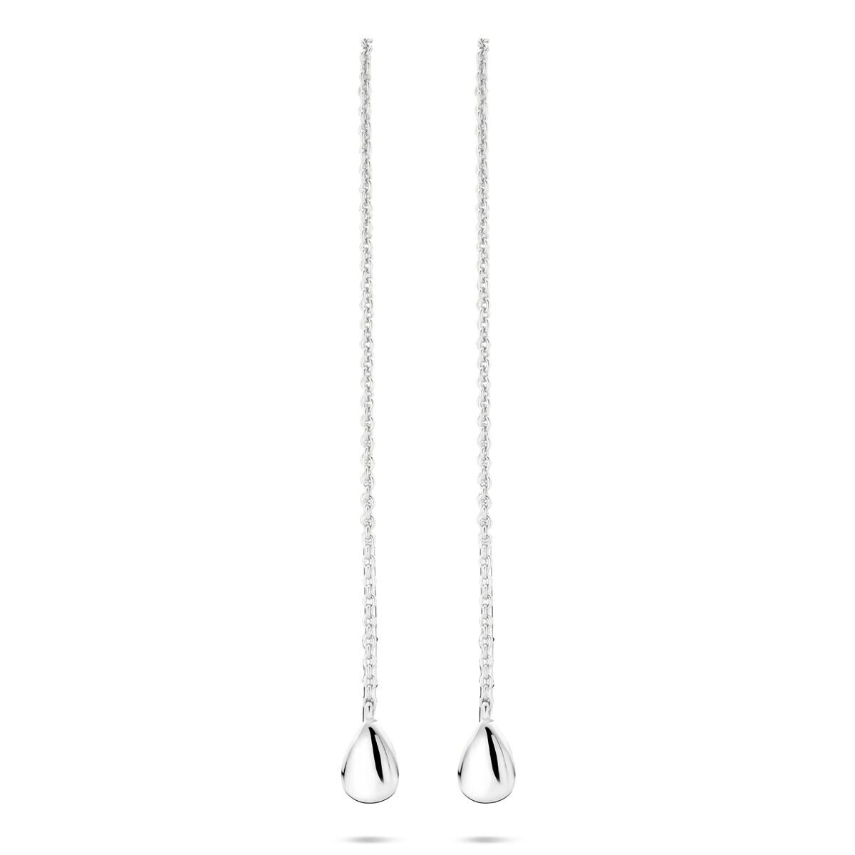 Zilveren gerhodineerde doortrekoorbellen druppel 8 mm - 1340794