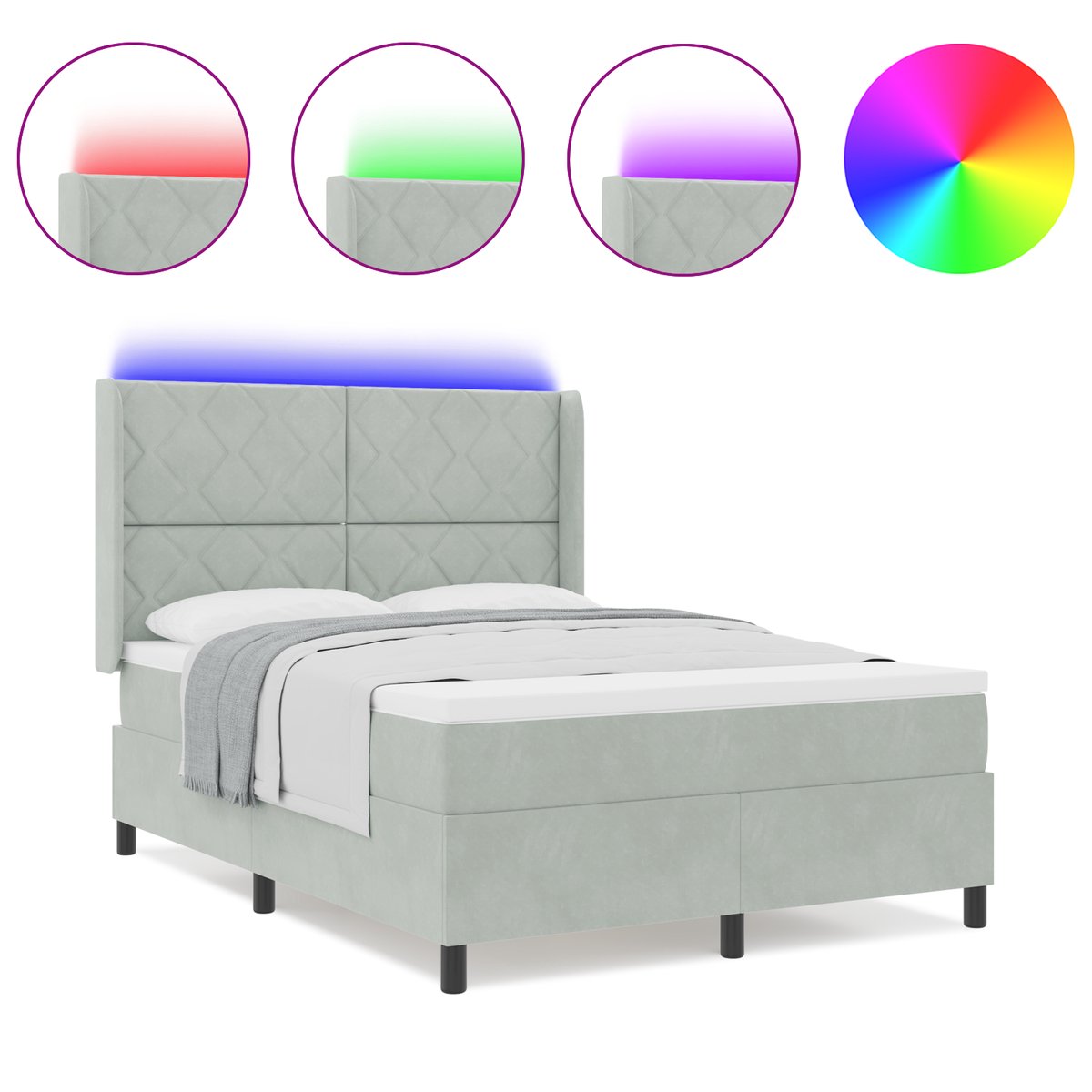 vidaXL - Boxspring - bed - met - hoofdeinde - Lichtgrijs - 140 - x - 200 - cm - Fluweel