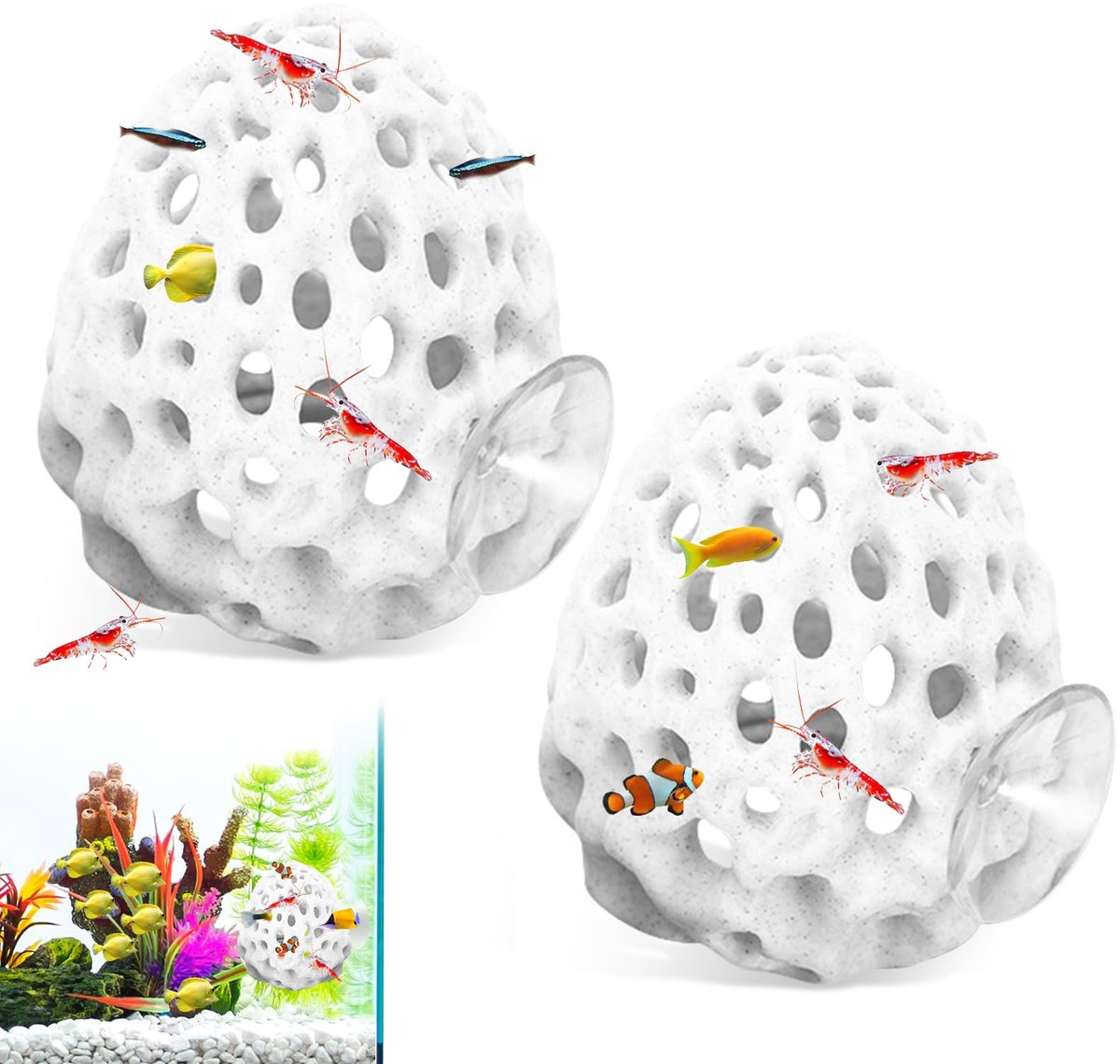 Ibenzoa® Multifunctionele Aquariumgrotset met Zuignappen voor Garnalen en Kleine Vissen