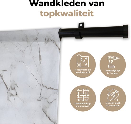 Wandkleed 120x80 cm - Wanddoek Schaakstuk - Loper - Zwart - Marmer - Wandtapijt - Wandkleden