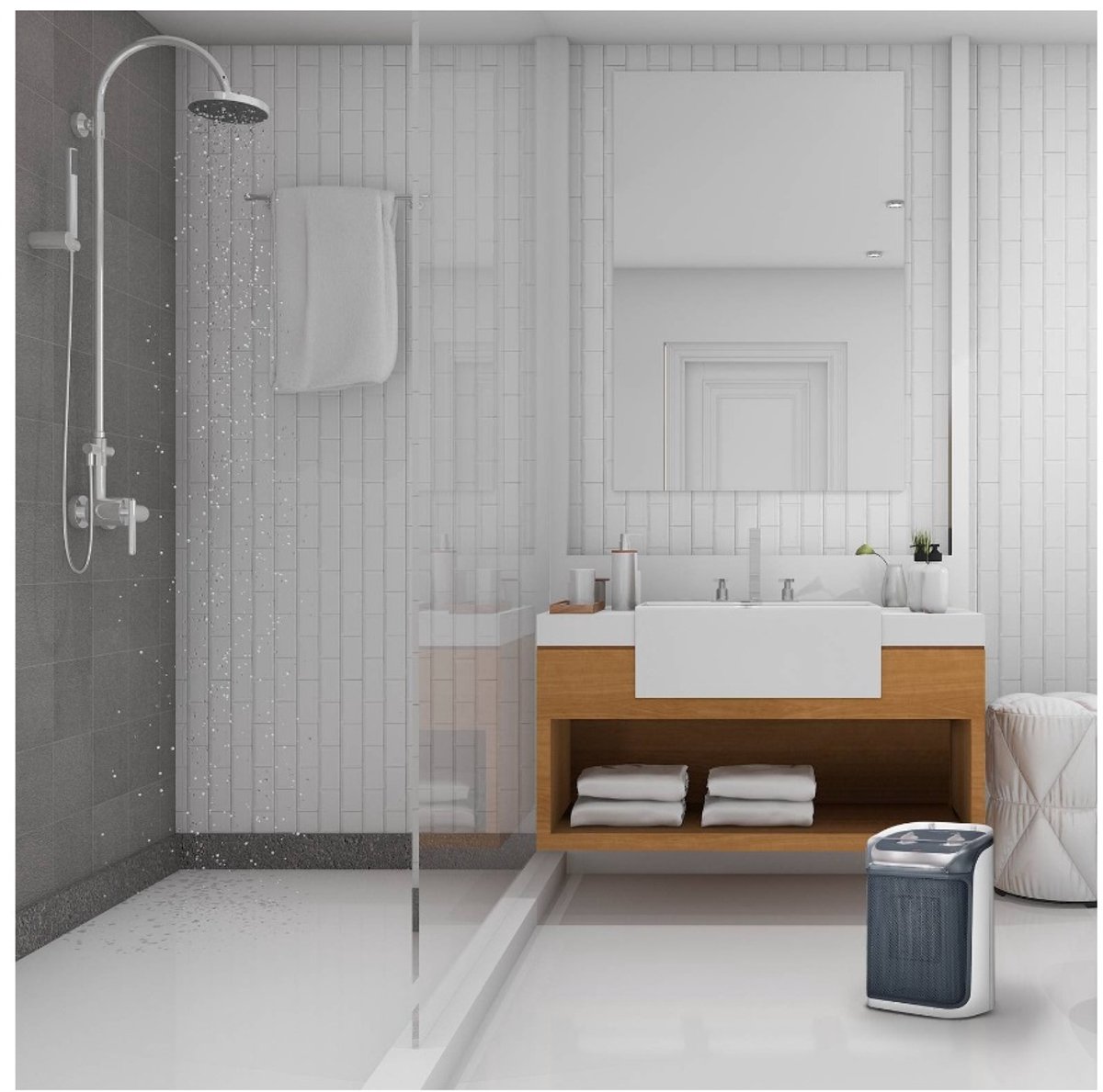 Rowenta SO9281 Mini Excel Aqua Termoventilatore - 2000W, 2 Velocit&agrave;, Silenzioso 50dB, Design Compatto Grigio/Bianco