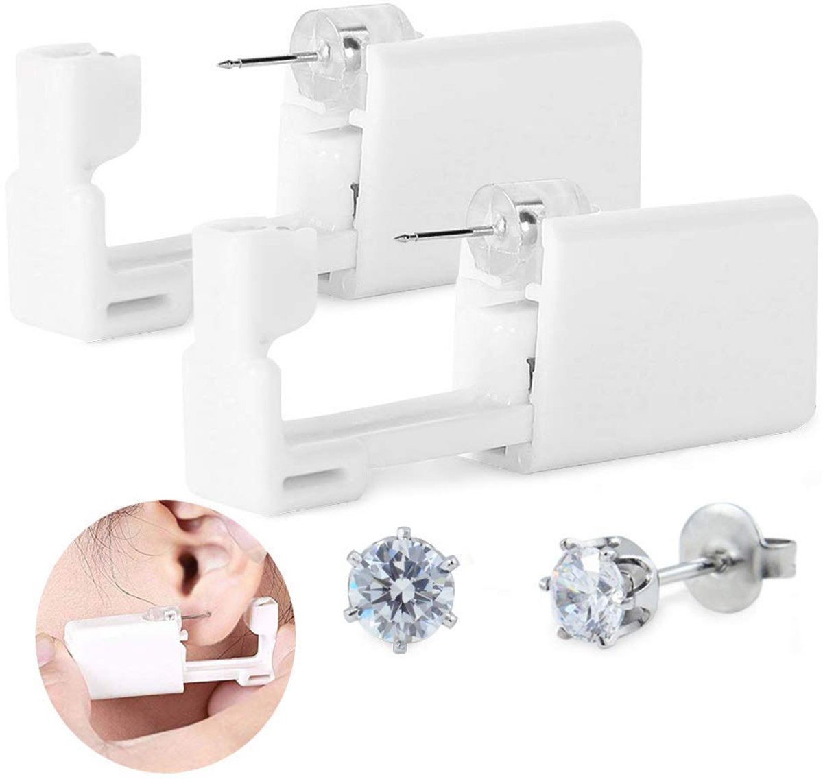 TRANKIELO® - Veiligheidspiercing Pistool – Wegwerp – Voor Lichaam, Neus, Lip, Navel, Oor – Inclusief Stalen Oorknopjes – Set van 2