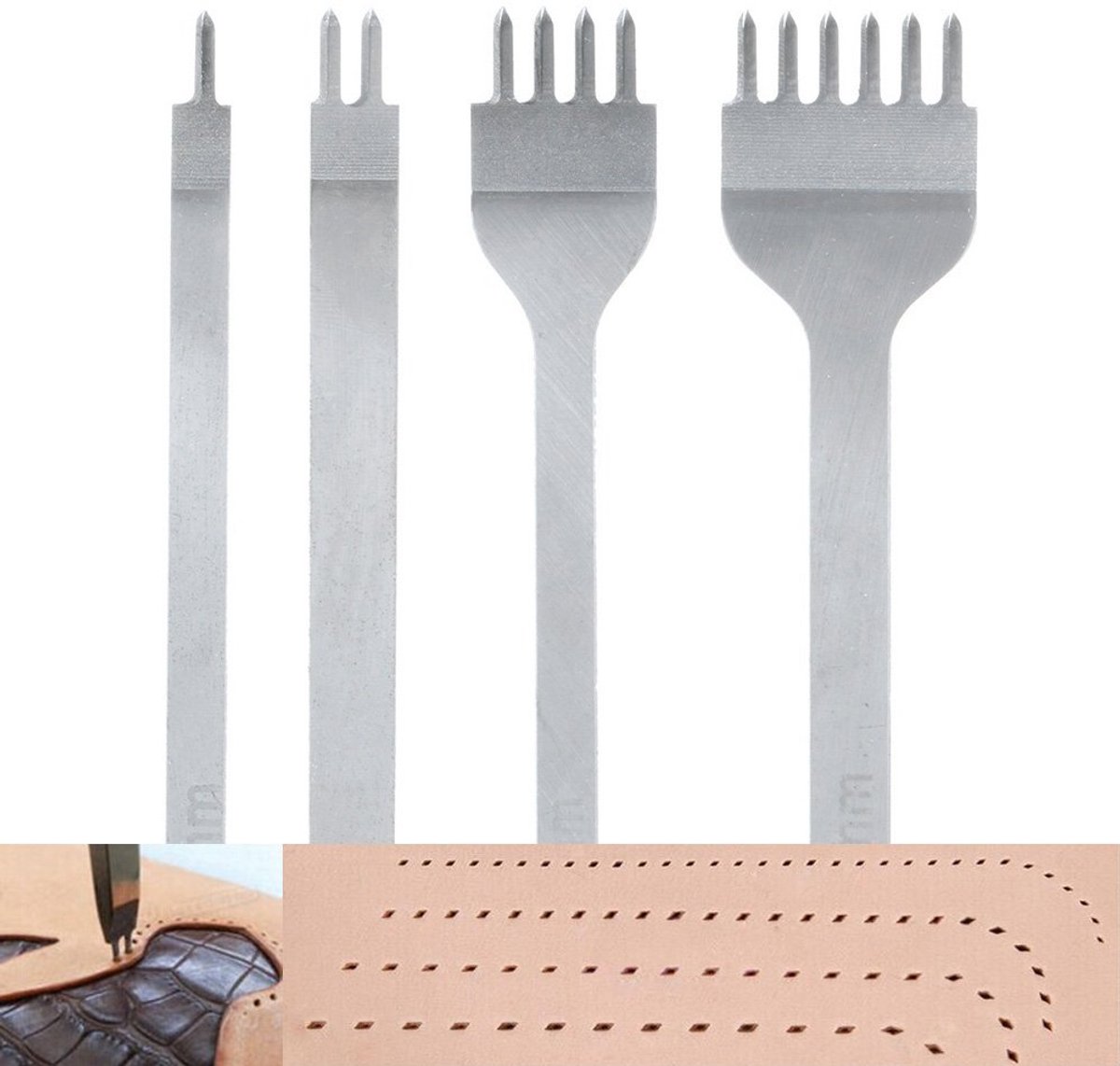 TRANKIELO® - Leerambacht DIY Gereedschapset – 4-delig, 3-6mm, Steekgat Gereedschap – Handige Lederbewerkingsset
