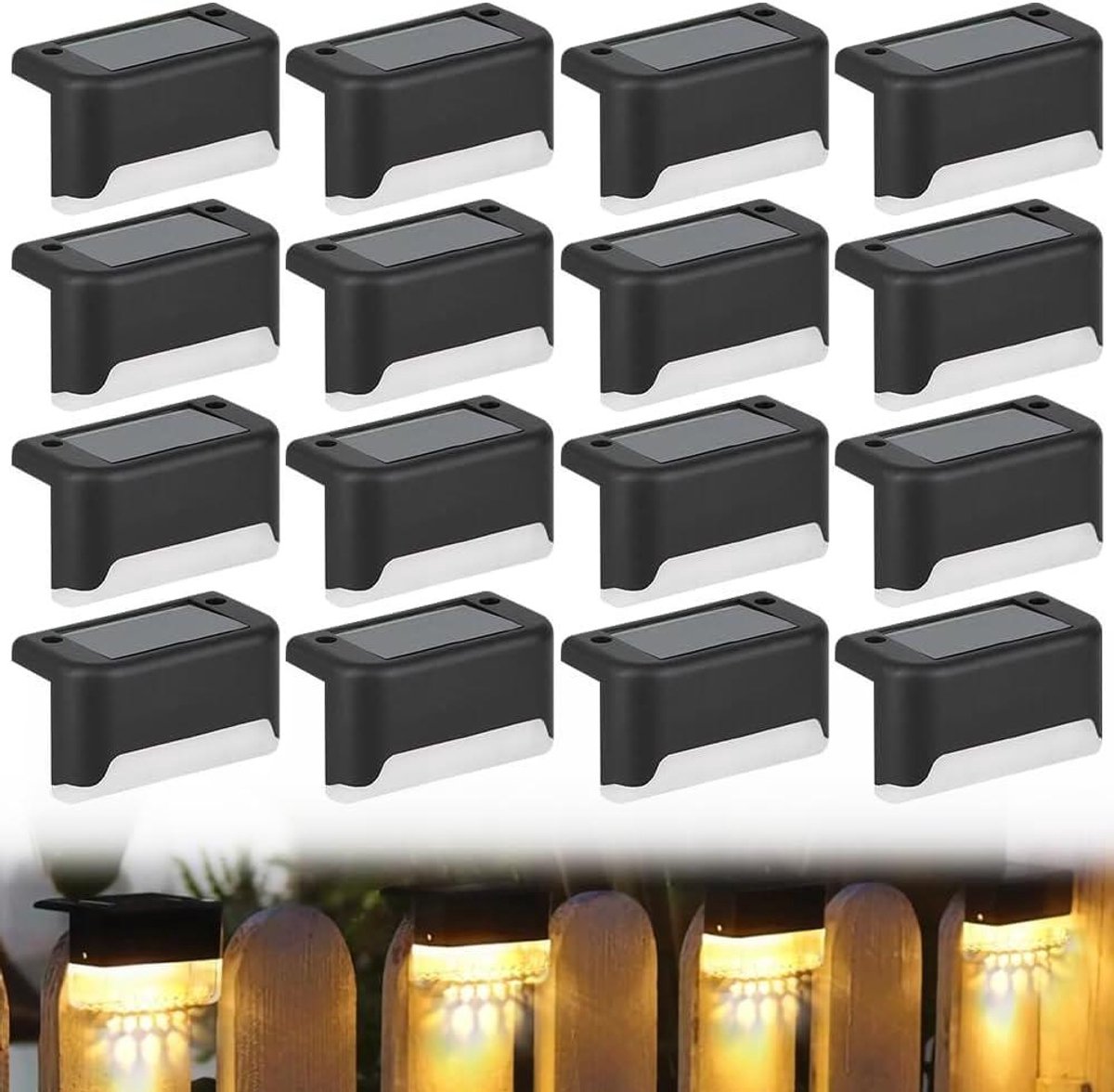 16 Stuks Waterdichte Zonnelampen voor Buiten - Op Zonne-energie - Voor Tuin, Terras en Trappen - Warmwit