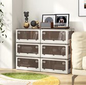 Set van 3 stapelbare opbergdozen met deksel, 90 liter, opvouwbaar met 5 deuren en wielen, stapelbare opbergdozen, kunststof opbergdoos