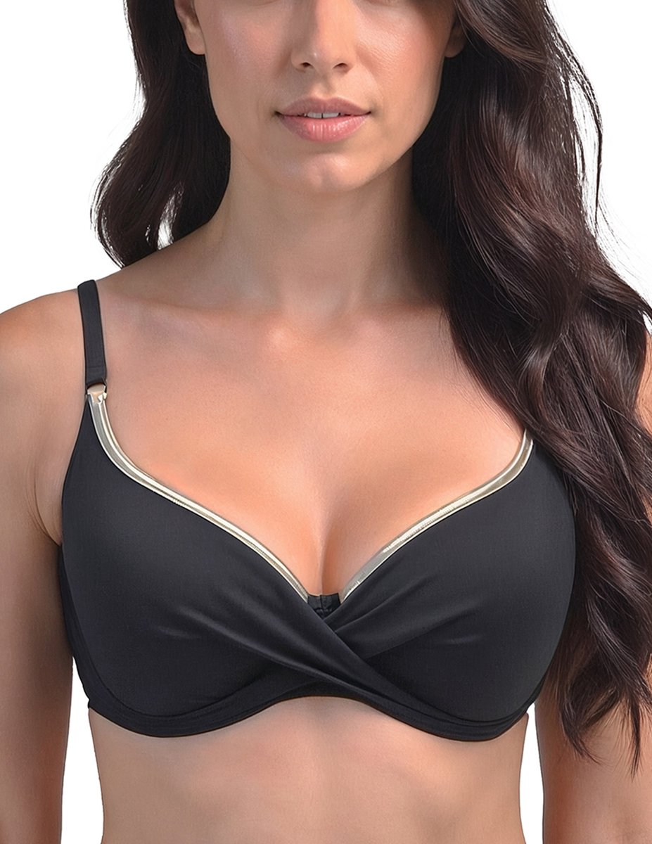 Vivisence Bikini Push Up BH Verstelbare Bandjes Ideaal Voor Strand Zwembad 3222, Zwart-Goud,90D