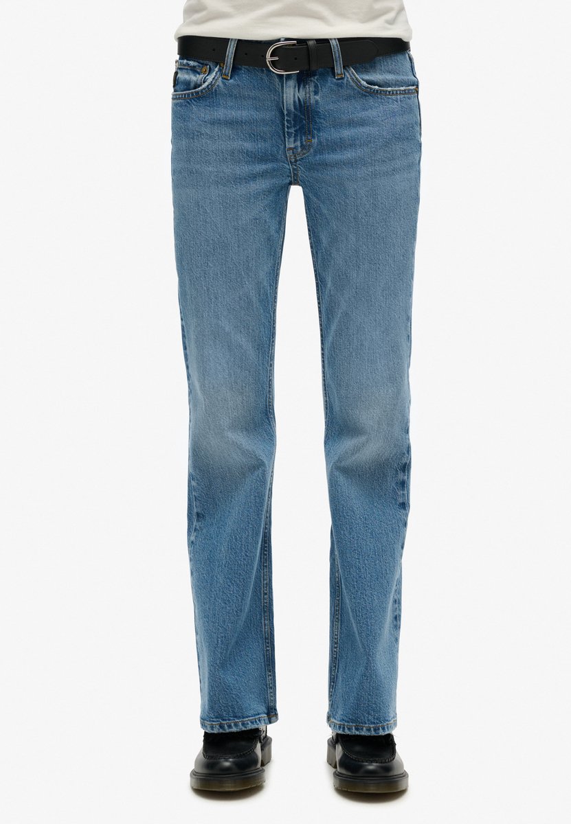 Superdry Slimfit jeans met middelhoge taille en wijduitlopende pijpen Dames Jeans Blauw