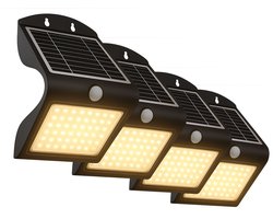 FlinQ Atalanta 4-PACK - Solar Wandlamp Buiten - Buitenlamp op Zonne Energie met Bewegingssensor - LED Tuinverlichting met Dag en Nacht Sensor - Zwart