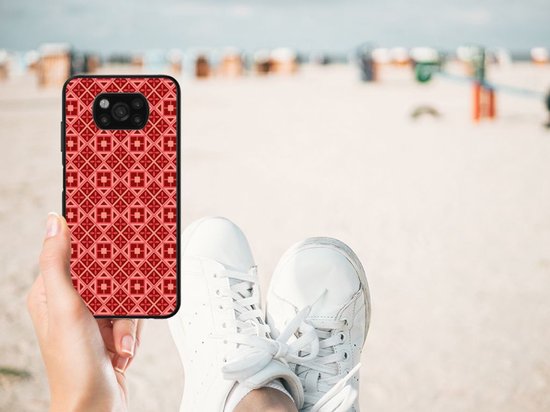 Coque avec texte Xiaomi Paco X3 | Coque pour téléphone portable X3 Pro avec bord noir Batik rouge