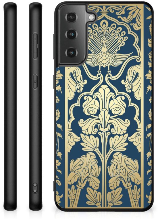 Coque Personnaliser Samsung Galaxy S21 Plus Coque Arrière en Siliconen avec Bord Noir Fleurs Beiges
