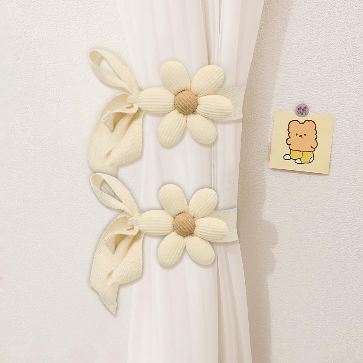 Ibenzoa Handgemaakte Boho Gordijnhouders Met Schattige Bloemenpatronen Voor Stijlvolle Decoratie beige