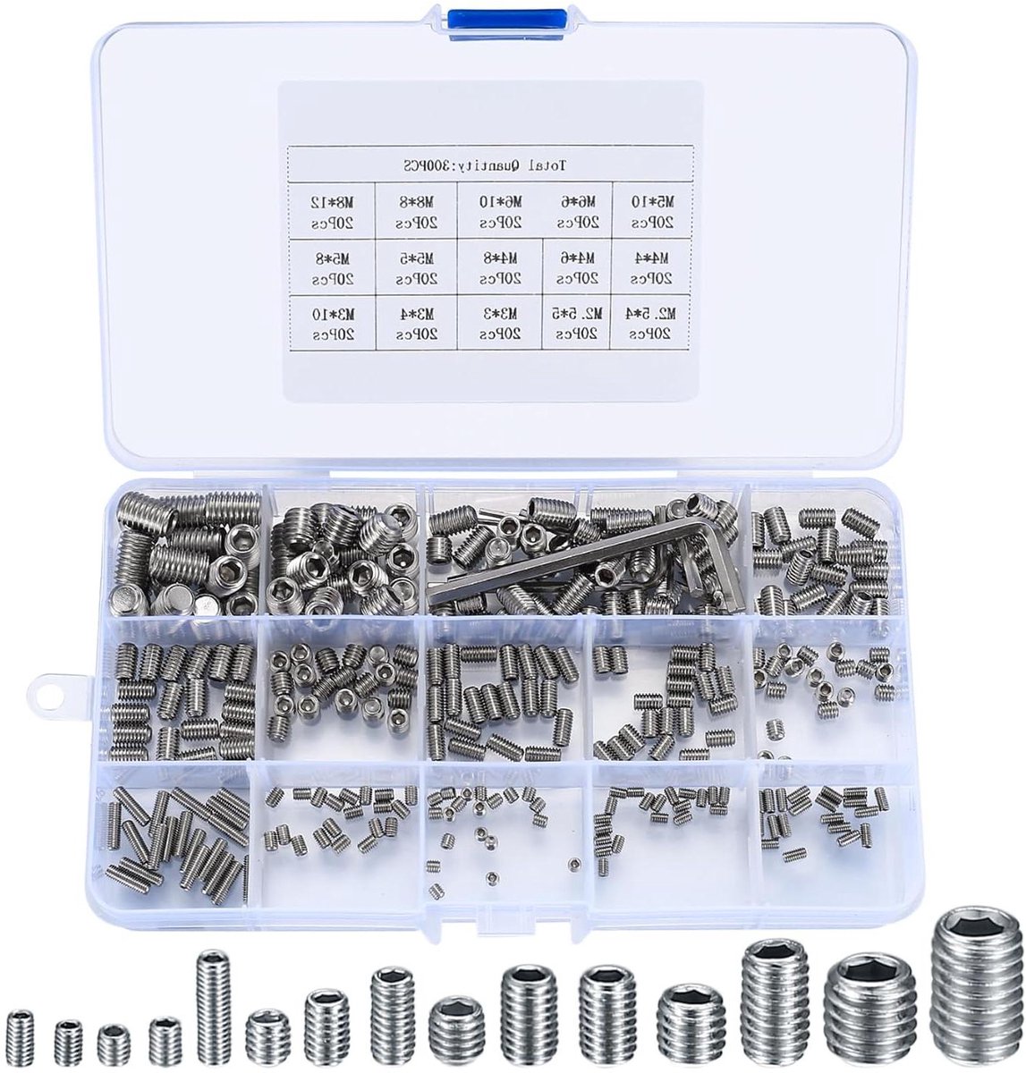 Allecto Premium - Set van 300 stuks inbusschroeven assortiment kit M25 M3 M4 M5 M6 M8 - zilver - voor deurgreep deurklink houder