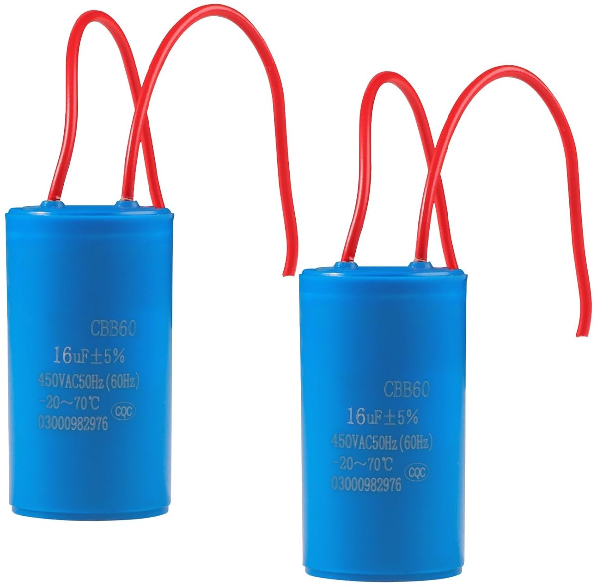 Image of 2pcs CBB60 16µF 450V 50/60Hz werkcapacitor - startcapacitor - motorstartcapacitor met verbindingskabel - 16uF