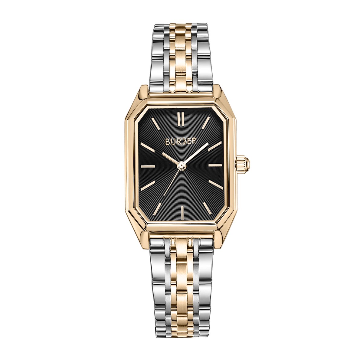 BURKER Isabell Horloge Dames - Rechthoekig - Zwart Goud Zilver - Schakelband - 28 mm