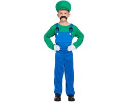 Loodgieter Luigi Kostuum Kinderen - Shirt Jumpsuit En Hoed - Verkleedkleren Kinderen - Groen - Maat 104/116