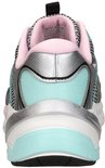 Achterkant van een Skechers S2K sneaker in zilver, roze en mintgroen.