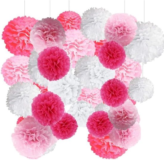 Set van 12 zijdepapieren pompons set, rode tissue, hangdecoratie, papieren pompons, decoratie voor bruiloft, doop, verjaardag, communie, Valentijnsdag, Moederdag, feestdecoratie
