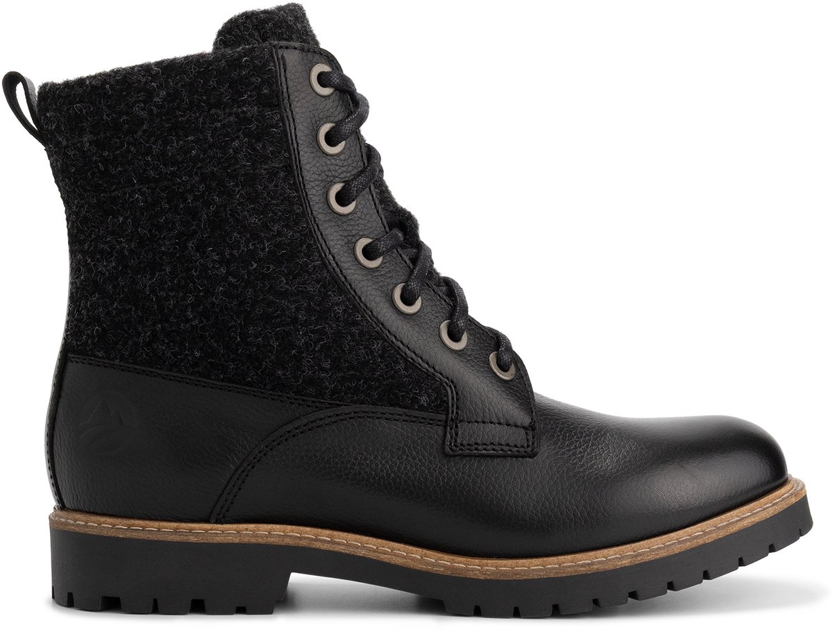 Travelin’ Folge Dames Veterboots Wol/Vilt Zwart