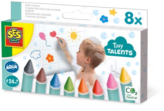 SES Creative - Tiny Talents - Badkrijt - 8 vrolijke kleuren - voor tegels en de badkuip - Badspeelgoed - Speelgoed 2 Jaar