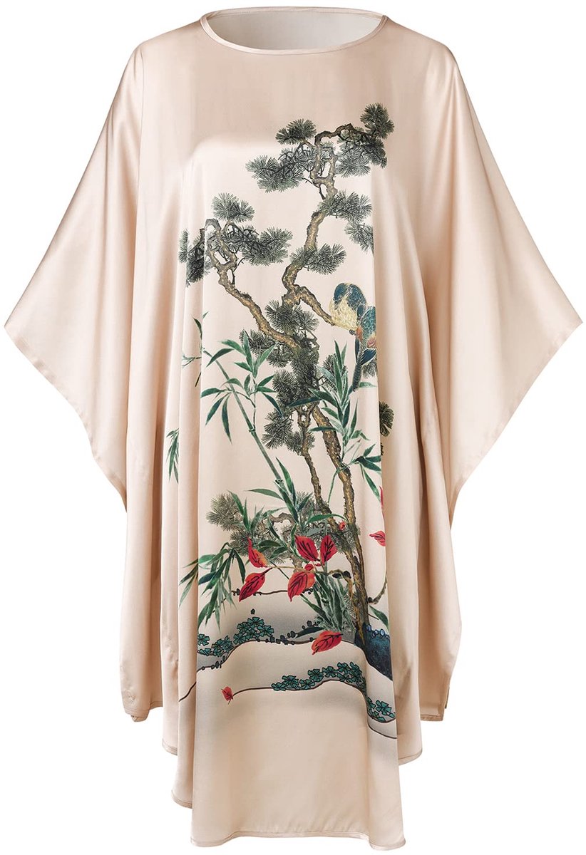 Dames Korte Robe - Van 100% Zijde - Met Klassieke Vleermuismouwen - Nachtkleding - Champagne