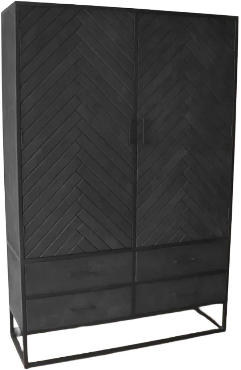 Kast industrieel mangohout Flako zwart mango hout visgraat 180cm wandkast mango duurzaam