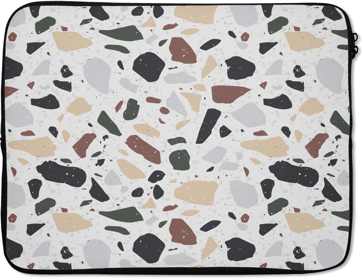 Laptophoes 15.6 inch - Terrazzo - Patroon - Kleurrijk - Klei - Laptop sleeve - Binnenmaat 37x26 cm - Zwarte achterkant