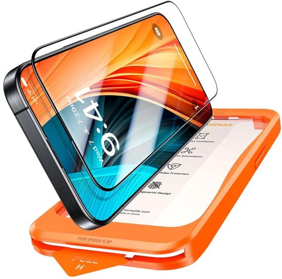 TORRAS Install Master Tempered Glass 9H Adapté pour Apple iPhone 16 Pro - Protecteur d'écran avec Cadre - Installation Facile - Couverture Complète - Glas Testé Militaire