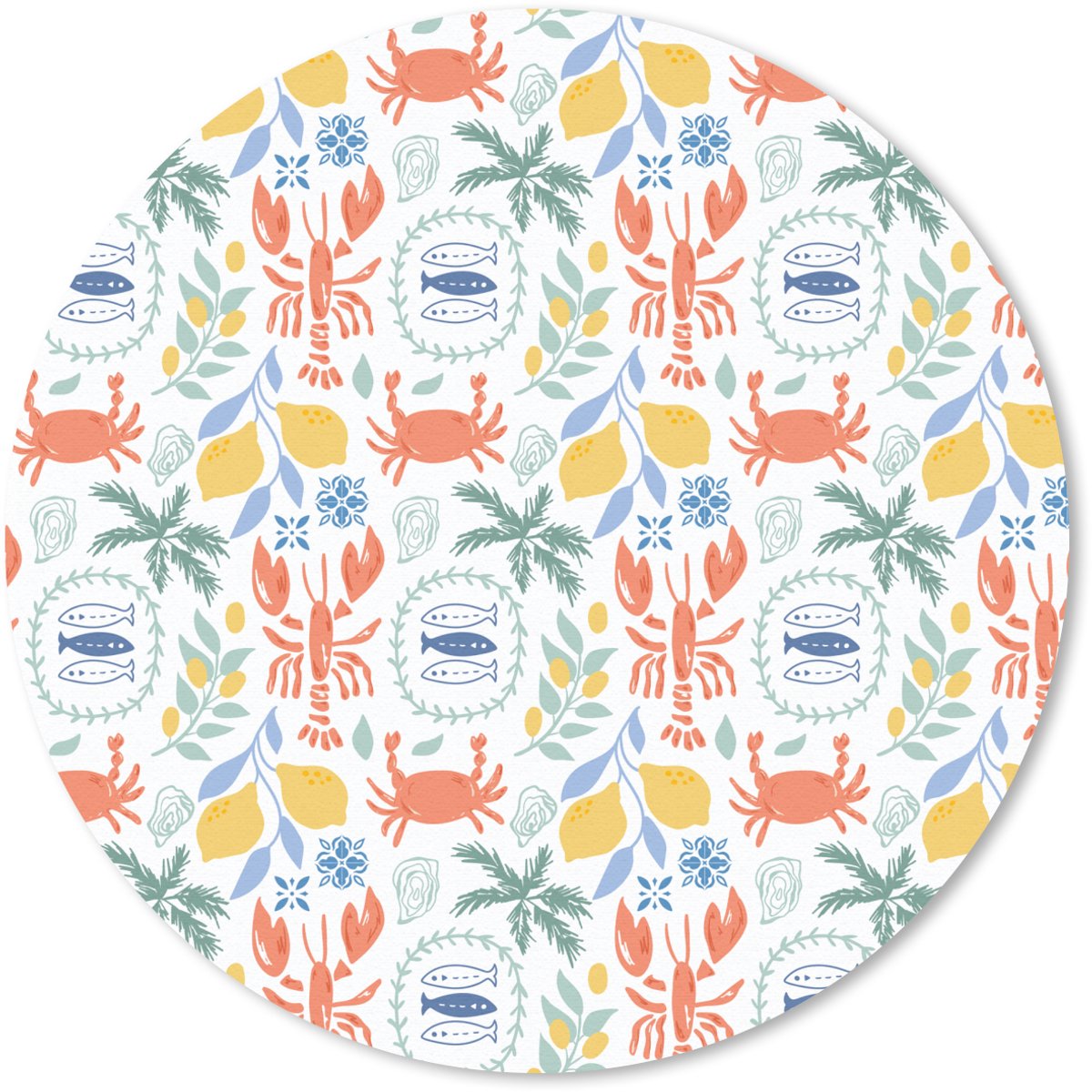 Muismat rond 20x20 cm - Mousepad Zee - Sfeer - Citroen - Vis - Ronde muismatten