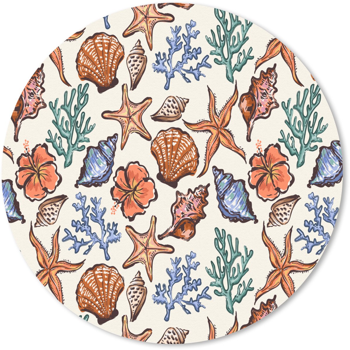Muismat rond 30x30 cm - Mousepad Kust - Zee - Ster vis - Koraal - Ronde muismatten