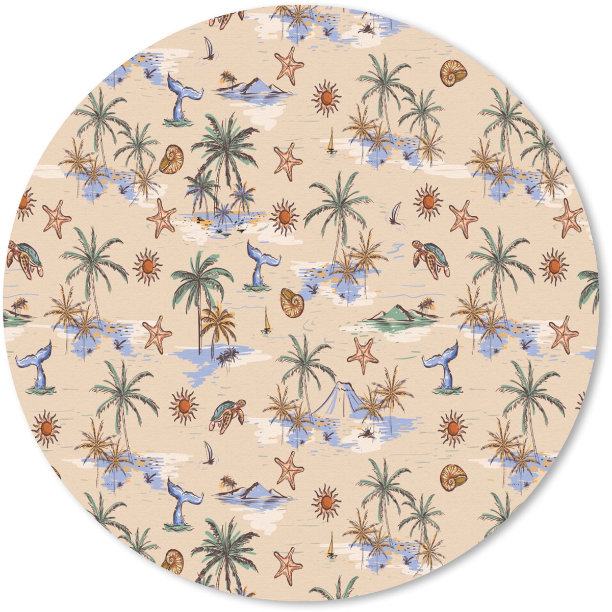 Muismat rond 50x50 cm - Mousepad Kust - Zee - Eiland - Walrus - Ronde muismatten